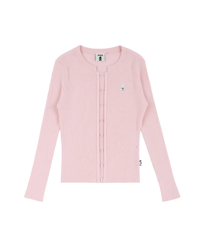 AVEN Button Point Round Neck Knit - Pink