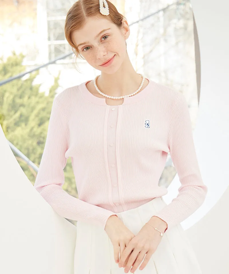 AVEN Button Point Round Neck Knit - Pink