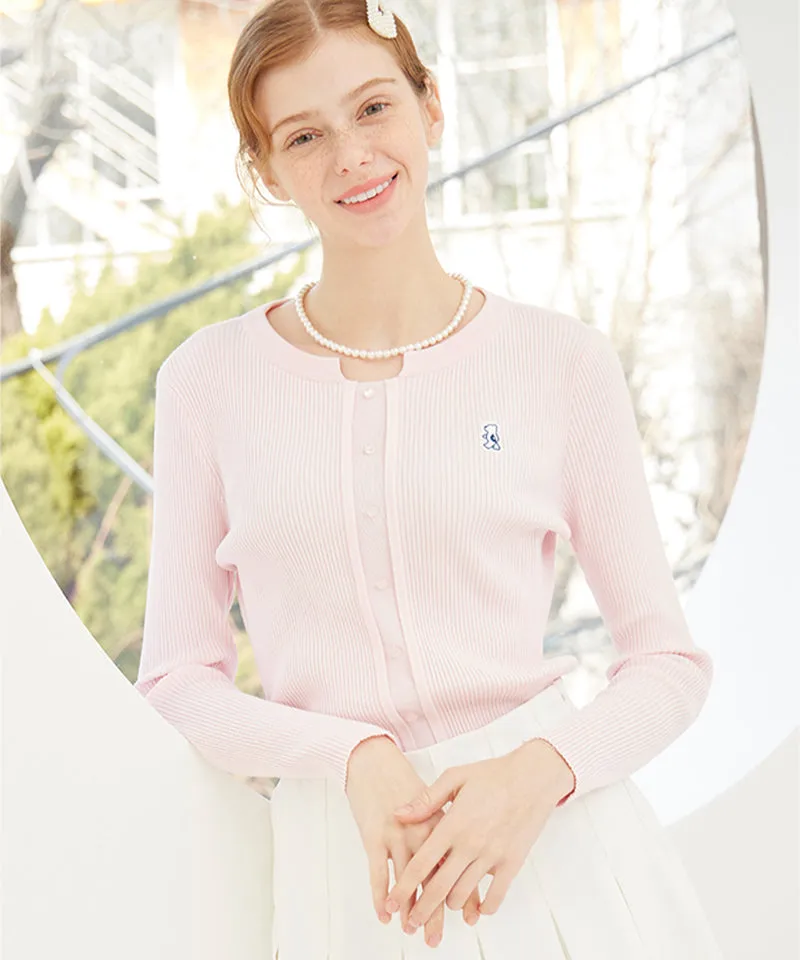 AVEN Button Point Round Neck Knit - Pink