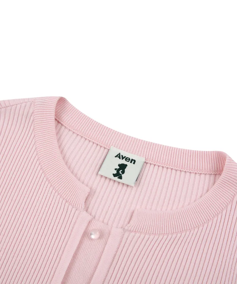 AVEN Button Point Round Neck Knit - Pink
