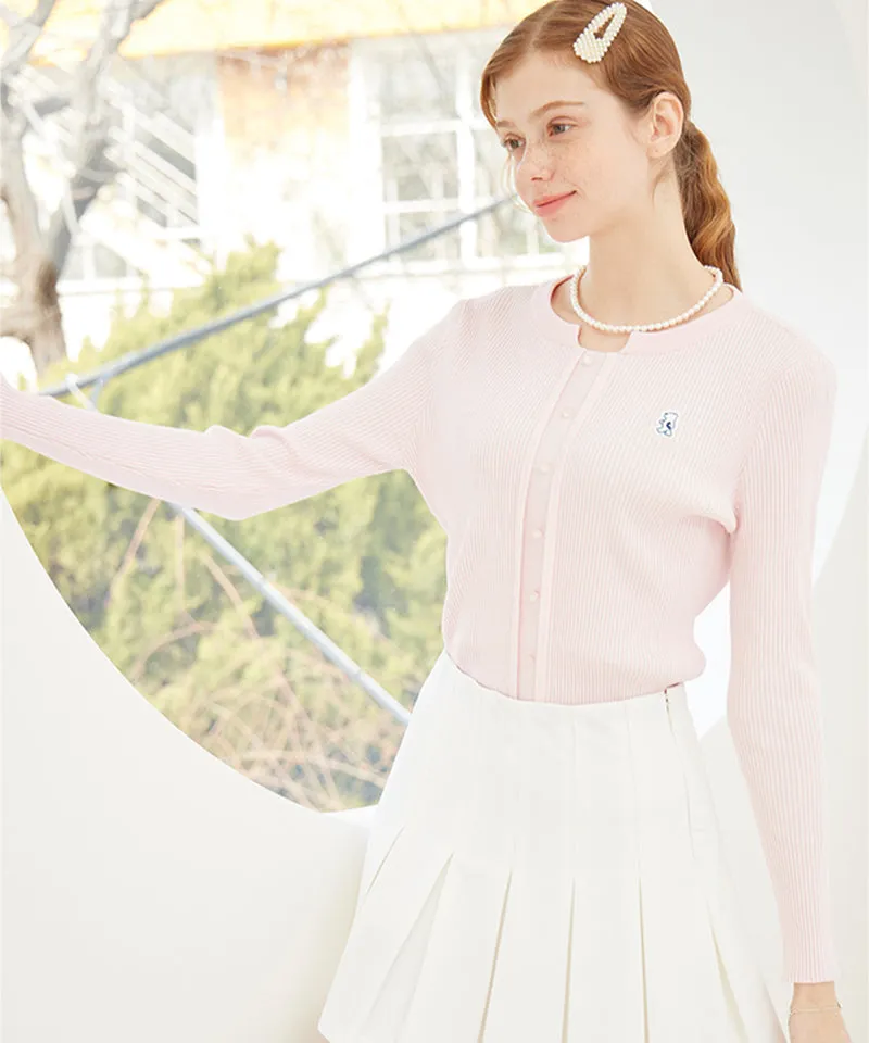 AVEN Button Point Round Neck Knit - Pink