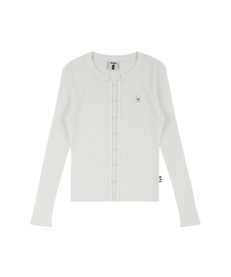 AVEN Button Point Round Neck Knit - White