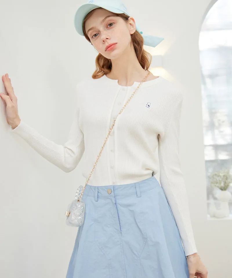 AVEN Button Point Round Neck Knit - White