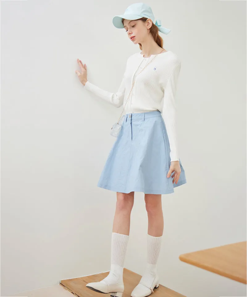 AVEN Button Point Round Neck Knit - White