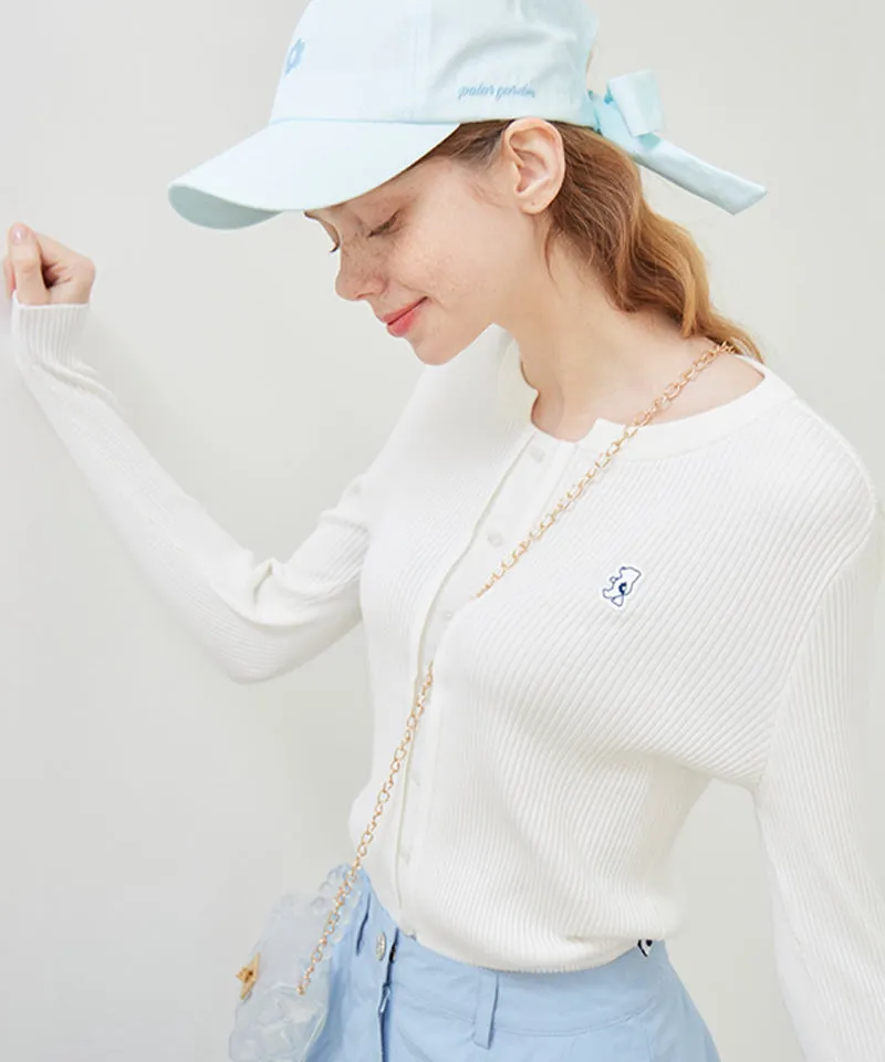 AVEN Button Point Round Neck Knit - White