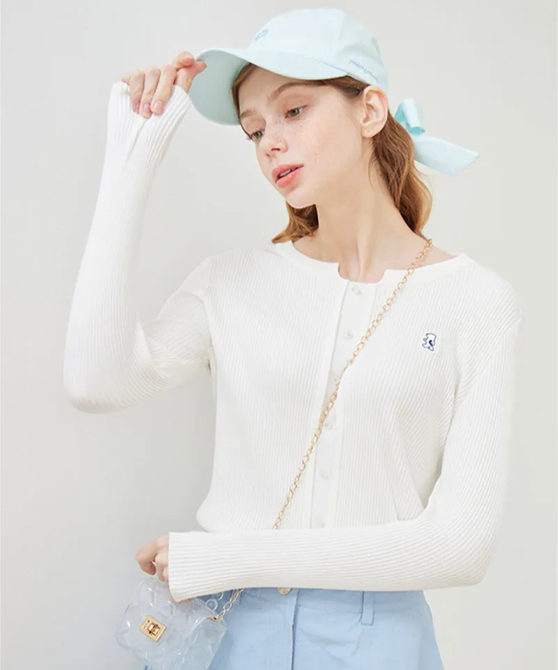 AVEN Button Point Round Neck Knit - White