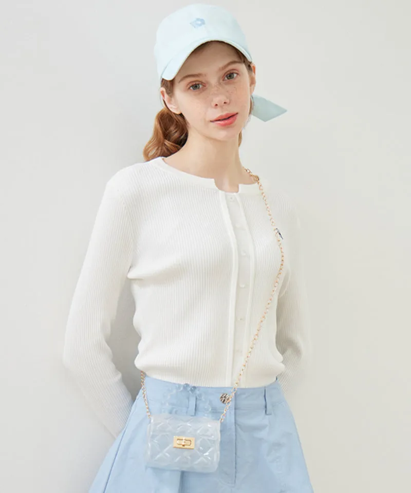 AVEN Button Point Round Neck Knit - White