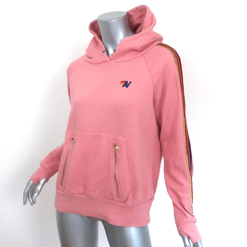 Aviator Nation 5 Stripe Pullover Hoodie Pink Cotton & Velvet Size Small
