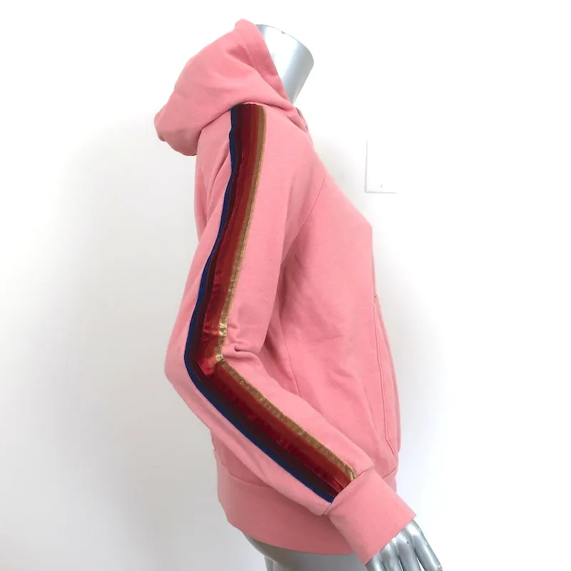 Aviator Nation 5 Stripe Pullover Hoodie Pink Cotton & Velvet Size Small