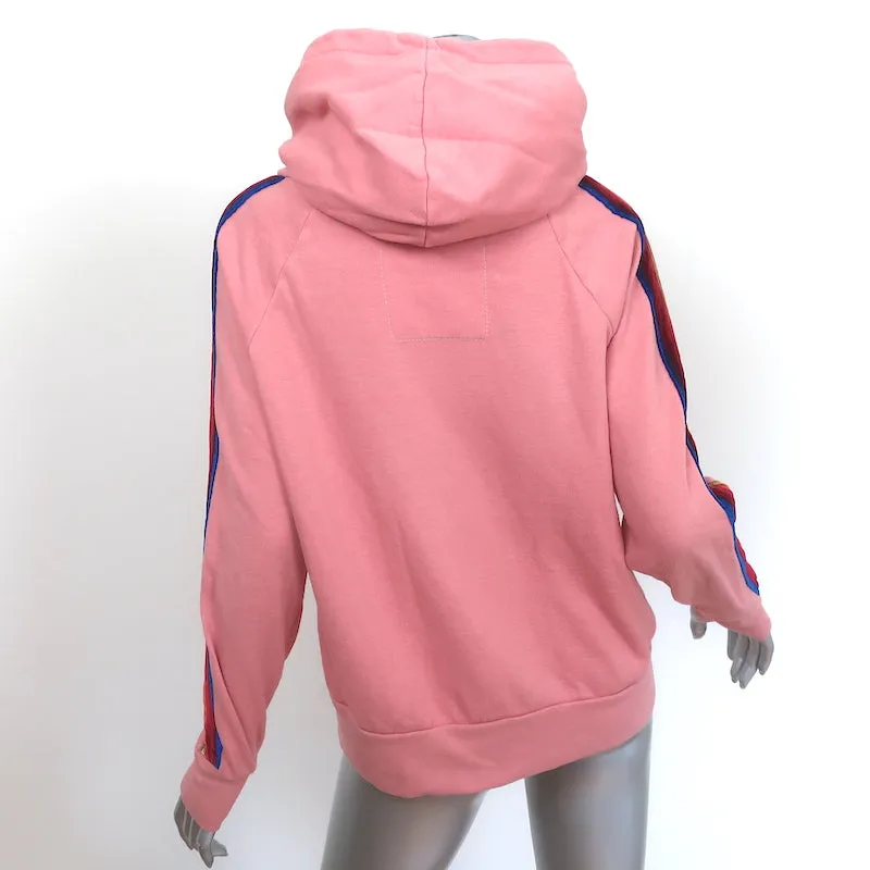 Aviator Nation 5 Stripe Pullover Hoodie Pink Cotton & Velvet Size Small