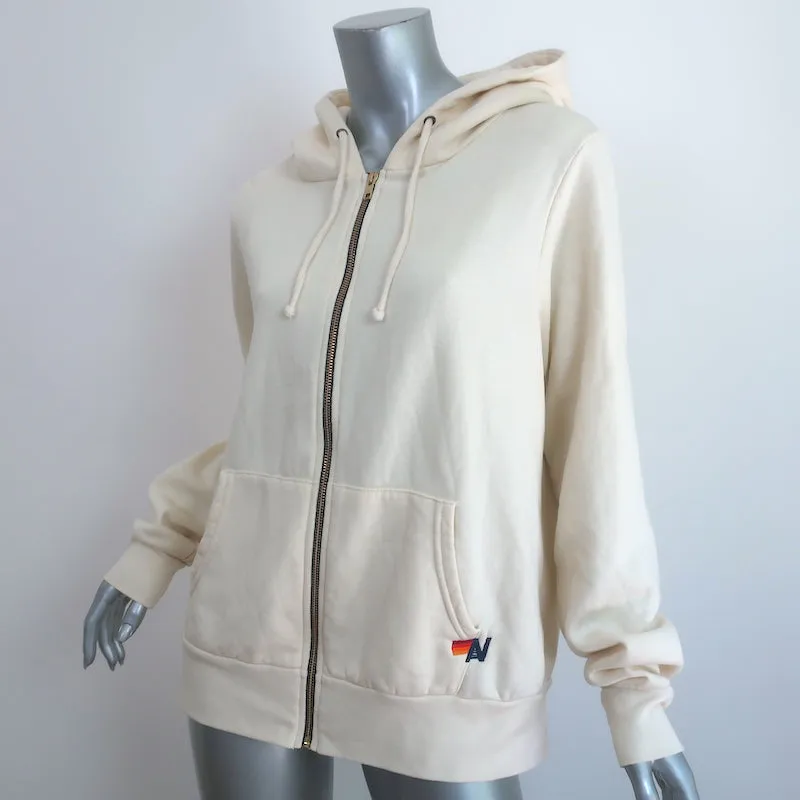 Aviator Nation Heart Stitch Zip-Up Hoodie Sweatshirt Ivory Size Medium