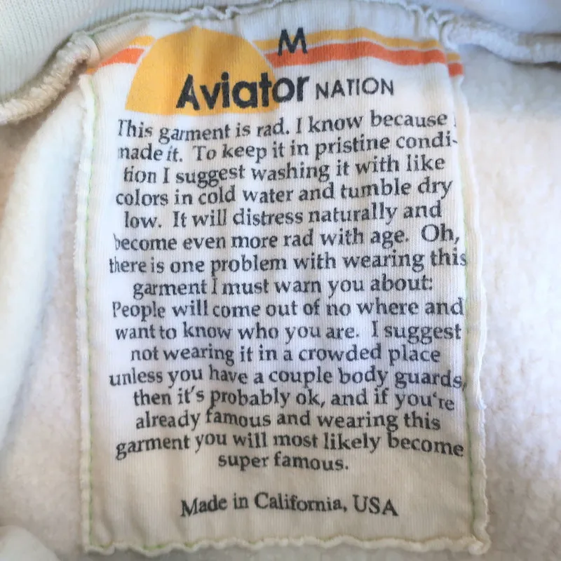 Aviator Nation Heart Stitch Zip-Up Hoodie Sweatshirt Ivory Size Medium