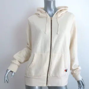 Aviator Nation Heart Stitch Zip-Up Hoodie Sweatshirt Ivory Size Medium