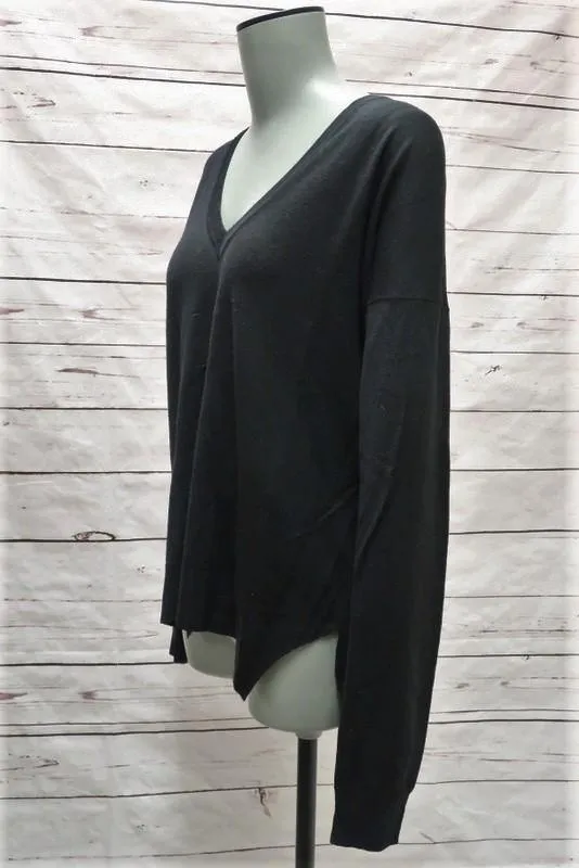 Barbara Bui Sweater Black Cotton-Modal Size Small V-Neck Side Split Pullover