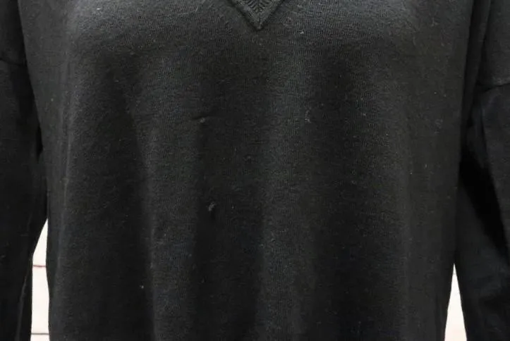 Barbara Bui Sweater Black Cotton-Modal Size Small V-Neck Side Split Pullover