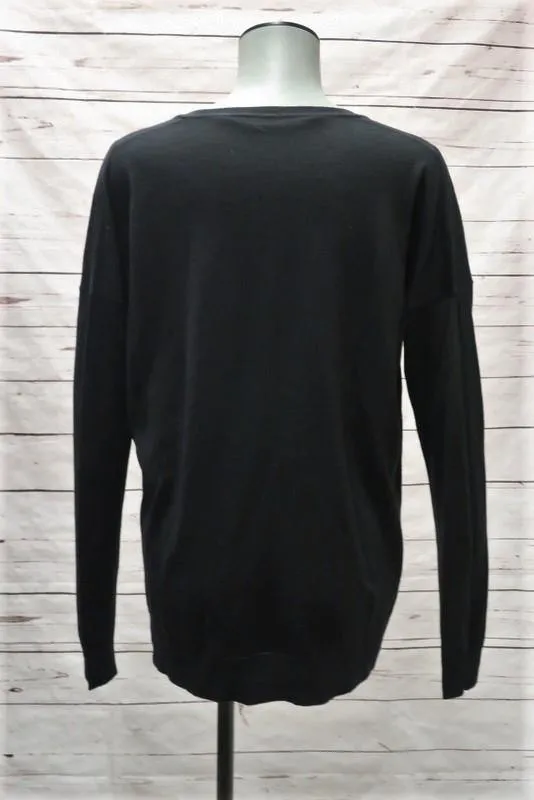 Barbara Bui Sweater Black Cotton-Modal Size Small V-Neck Side Split Pullover
