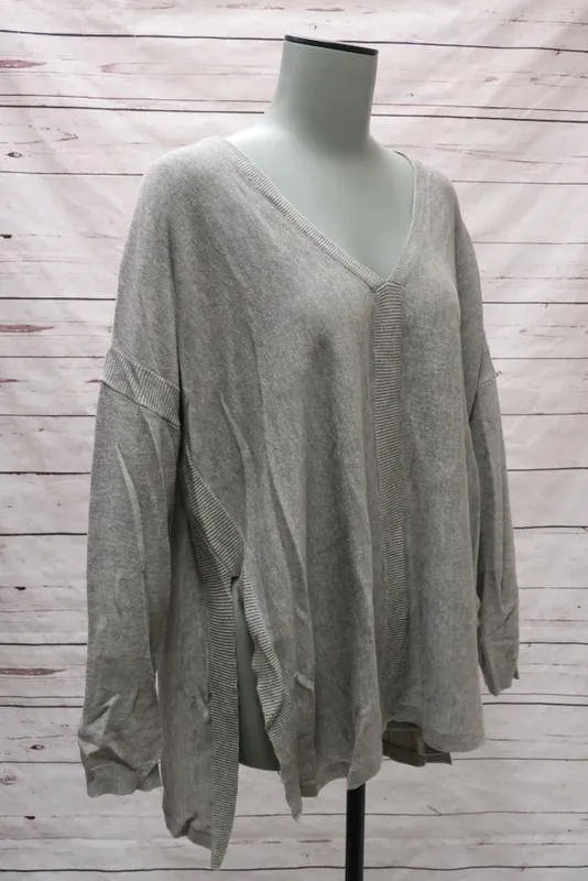 Barbara Bui Sweater Heather Gray Cotton-Modal Size Small Side Split Pullover