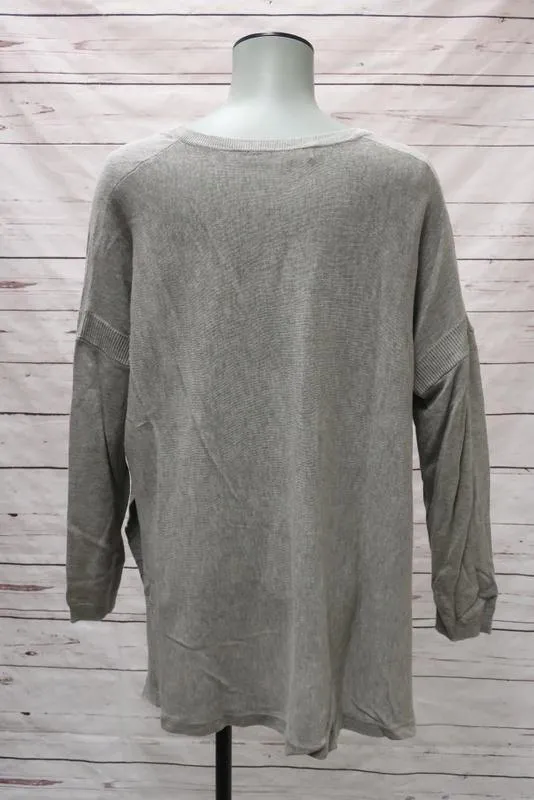 Barbara Bui Sweater Heather Gray Cotton-Modal Size Small Side Split Pullover