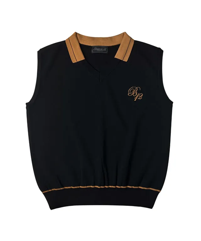 BENECIA 12 Betu Collar Knit Vest - Black
