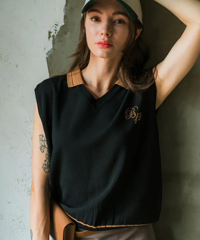 BENECIA 12 Betu Collar Knit Vest - Black