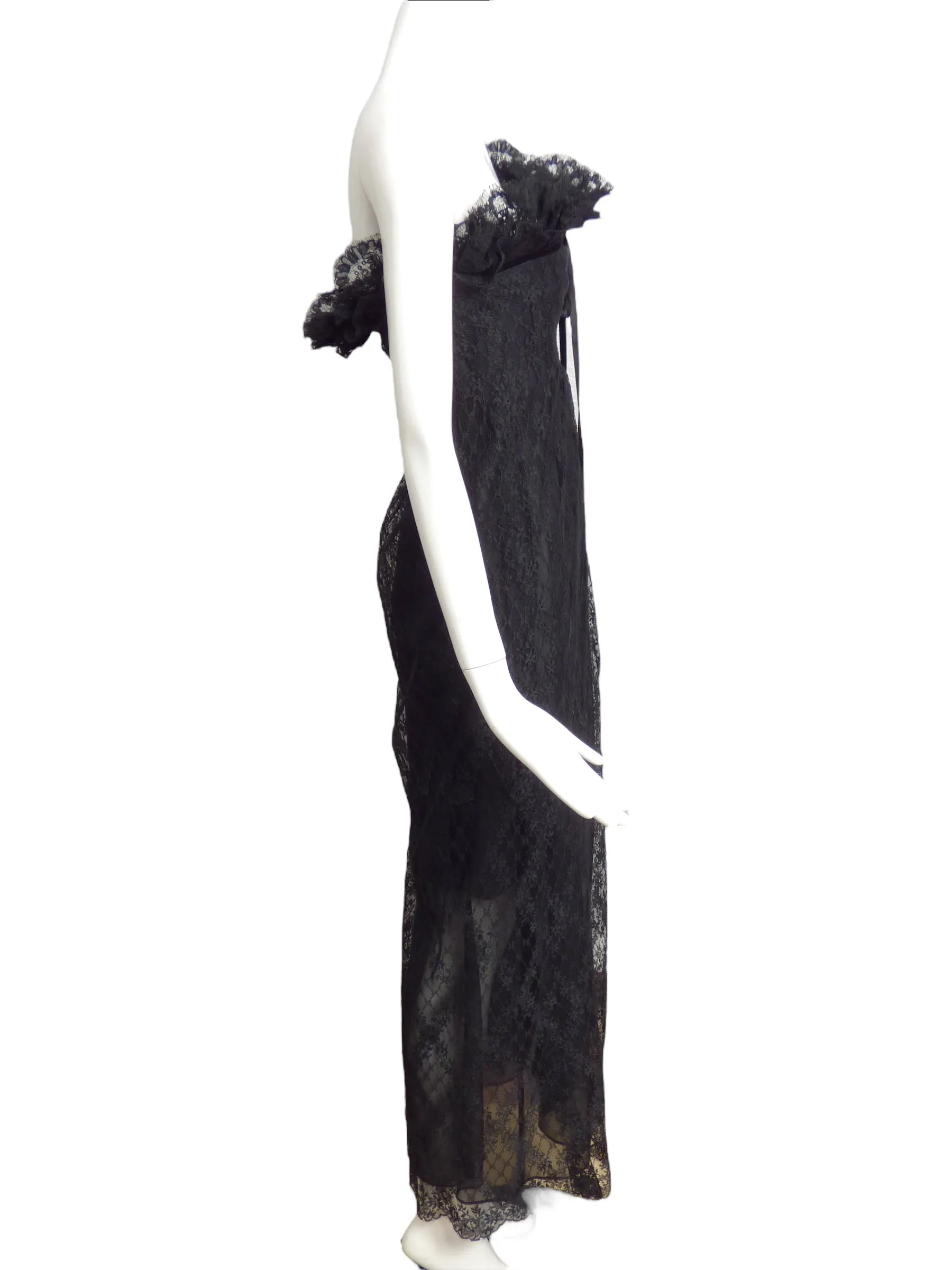 BILL BLASS- 1970s Black Lace Evening Gown, Size-8