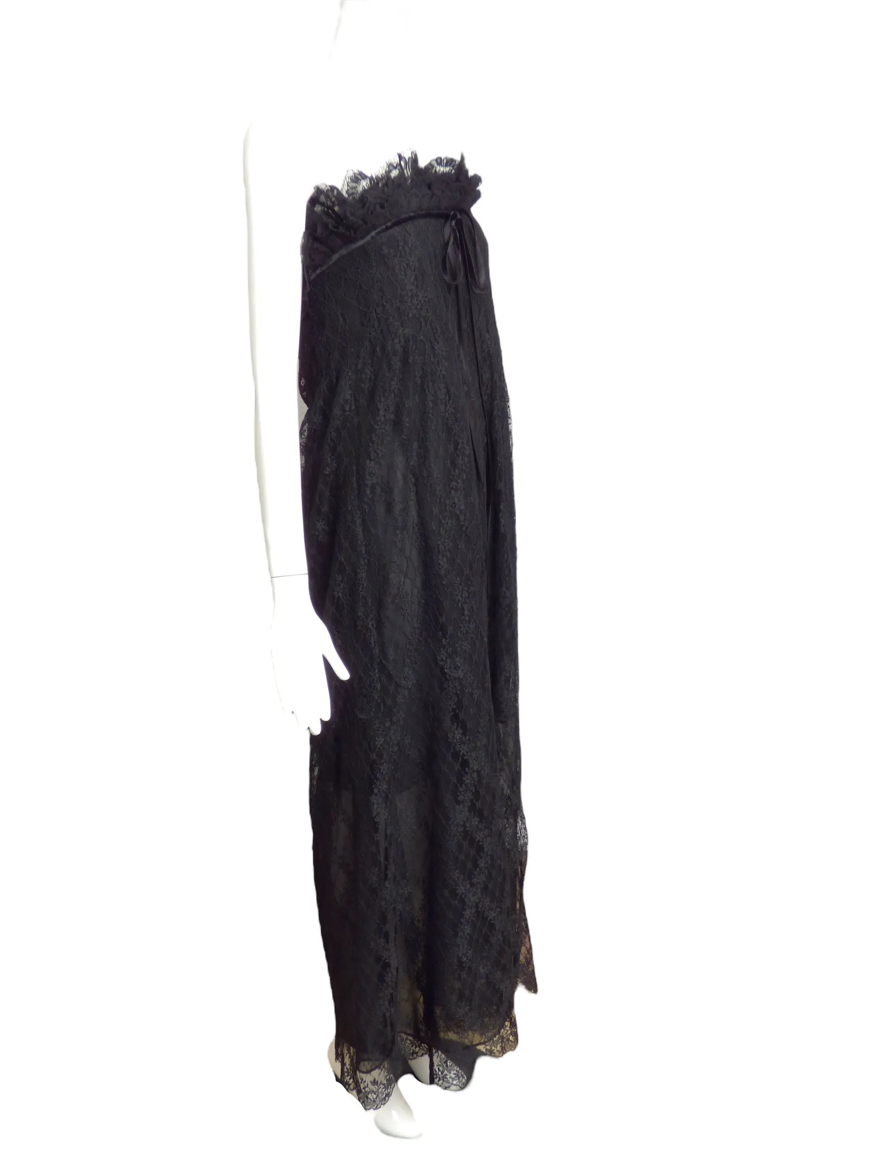 BILL BLASS- 1970s Black Lace Evening Gown, Size-8