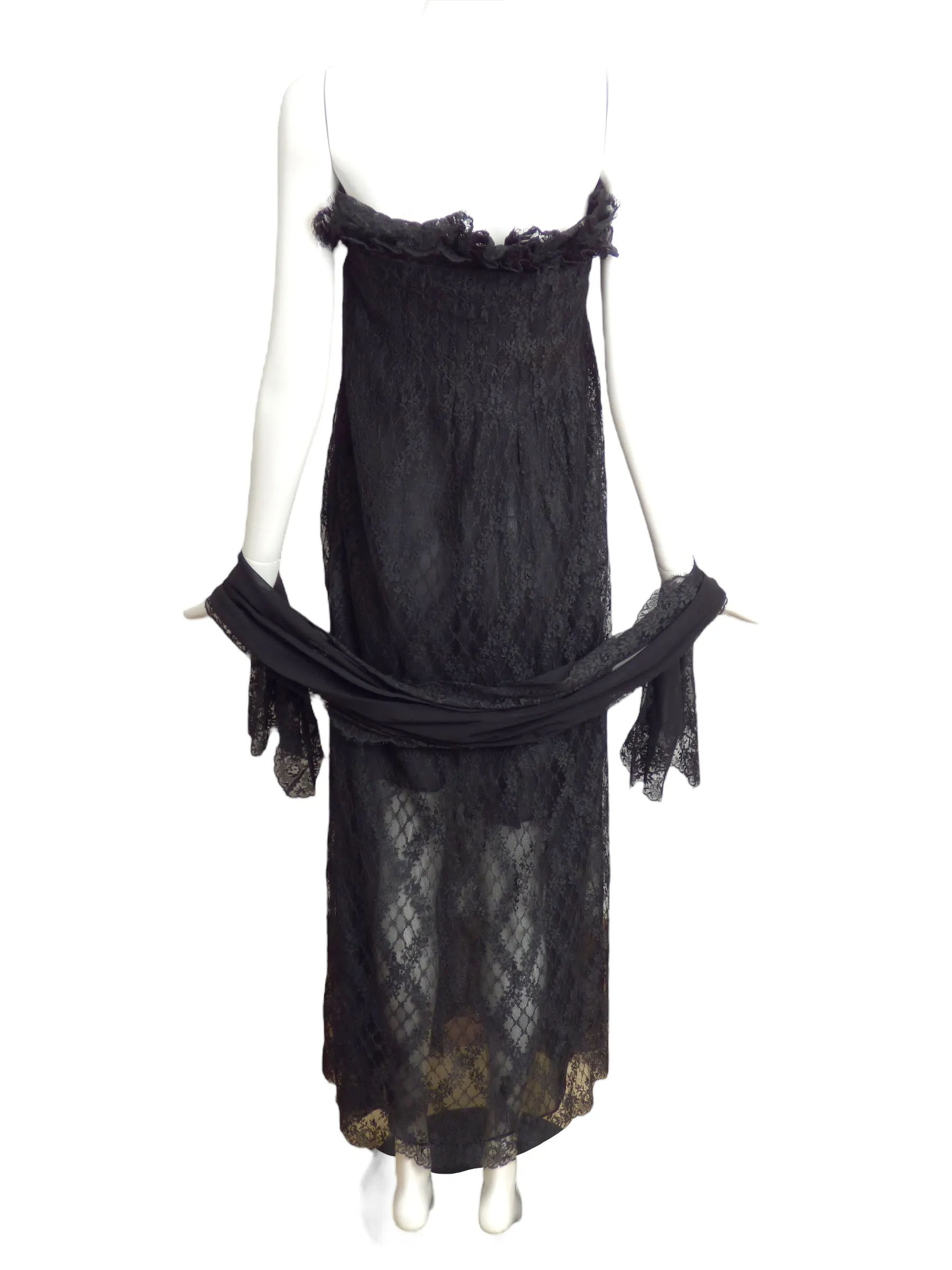 BILL BLASS- 1970s Black Lace Evening Gown, Size-8