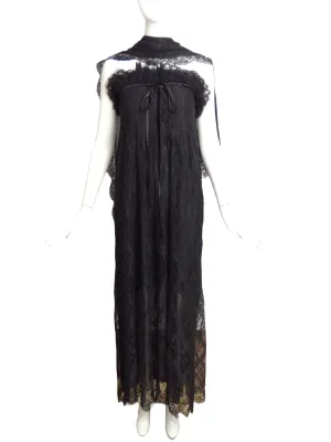 BILL BLASS- 1970s Black Lace Evening Gown, Size-8