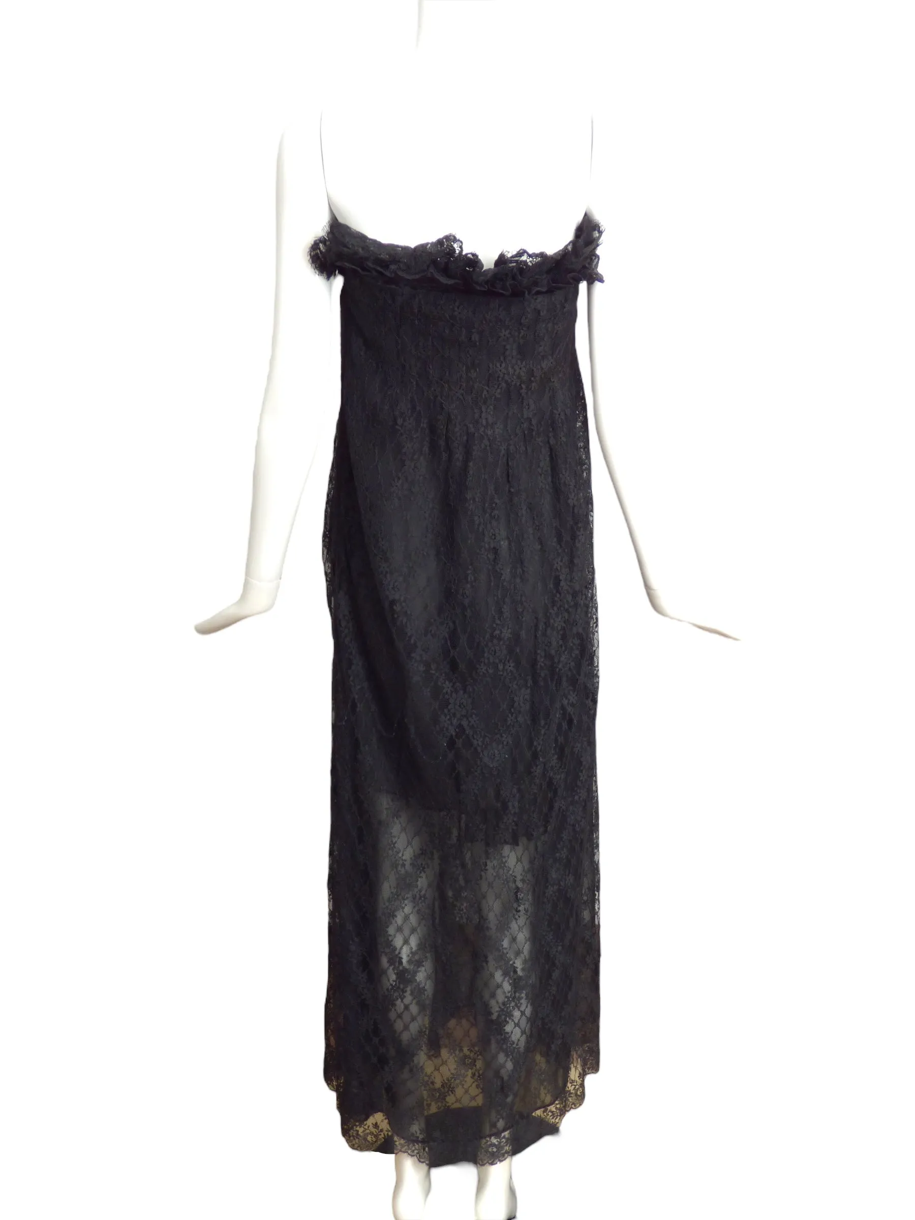 BILL BLASS- 1970s Black Lace Evening Gown, Size-8