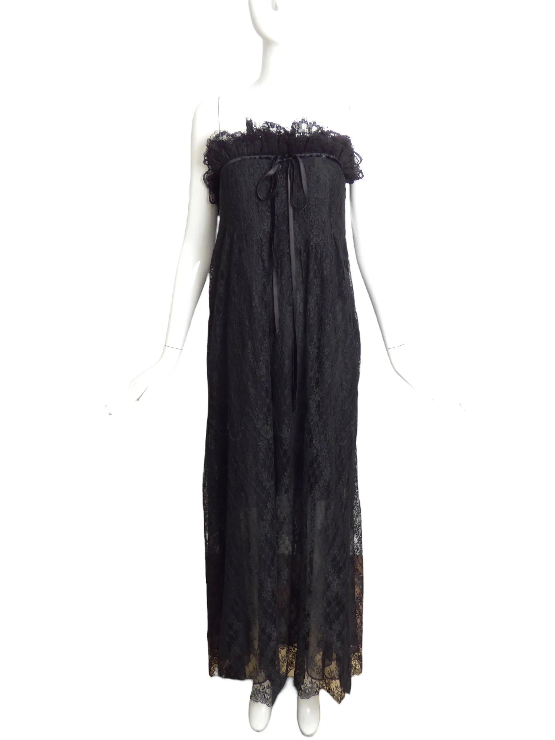 BILL BLASS- 1970s Black Lace Evening Gown, Size-8