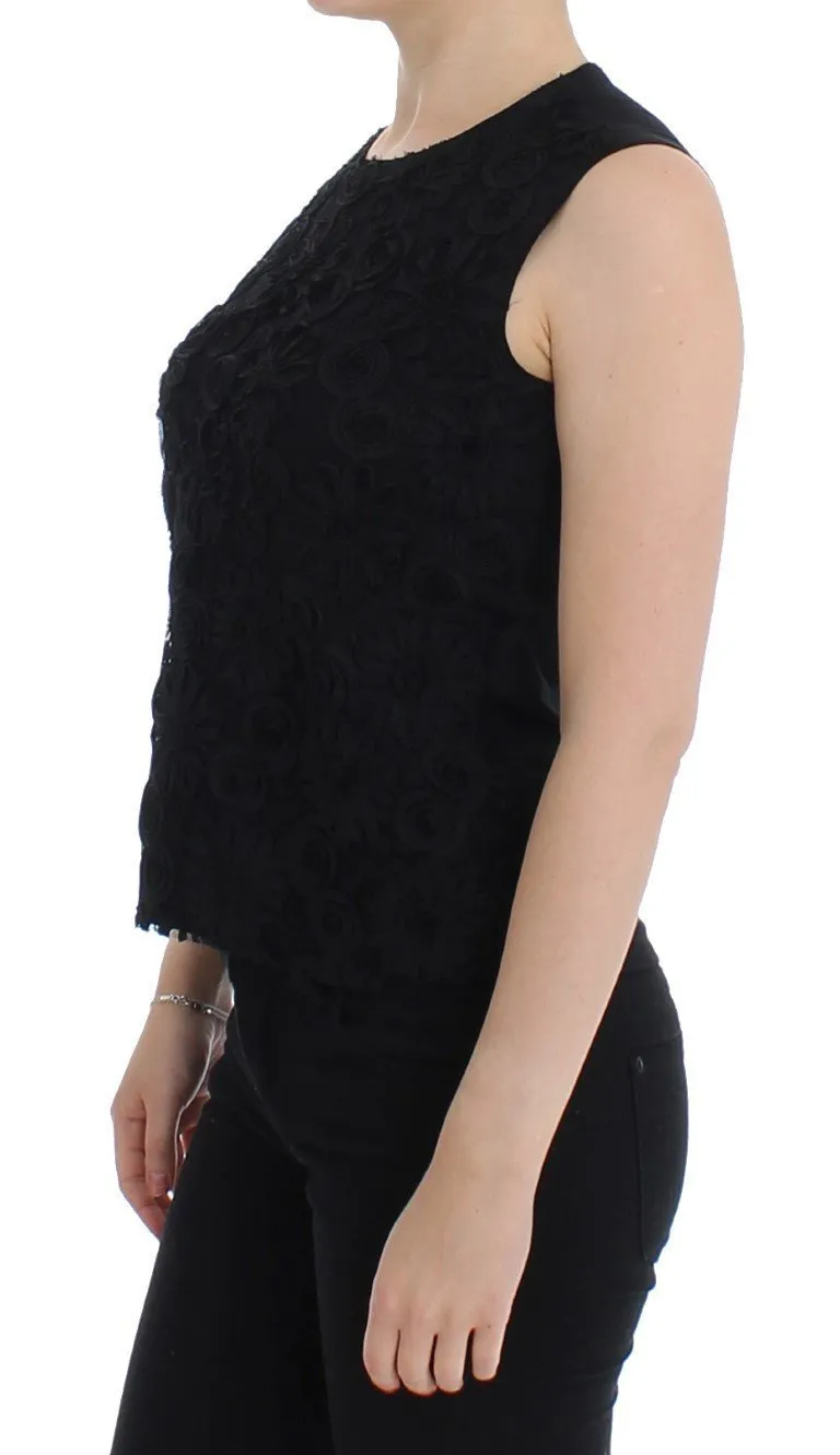 Black lace floral tank top