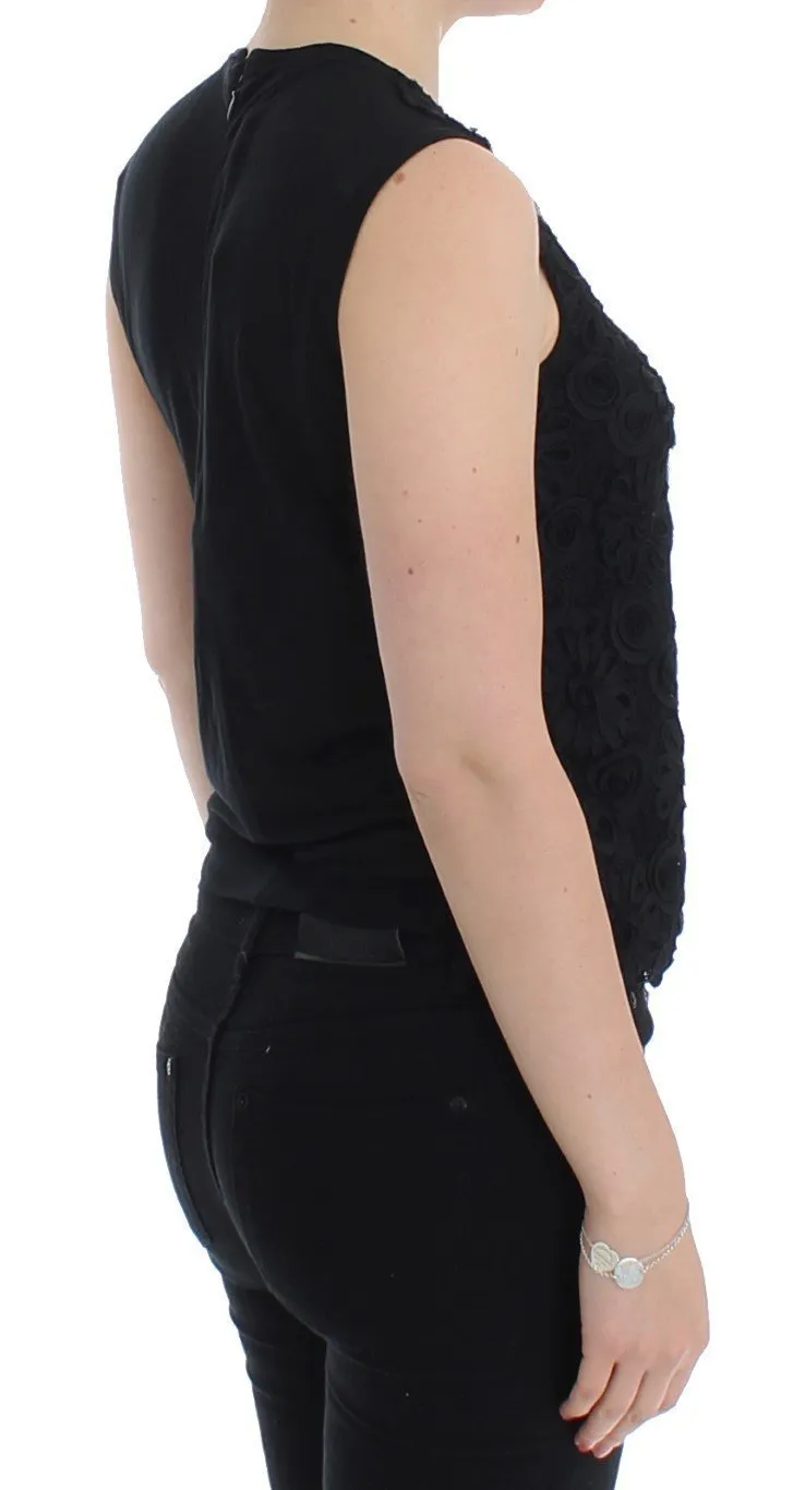 Black lace floral tank top