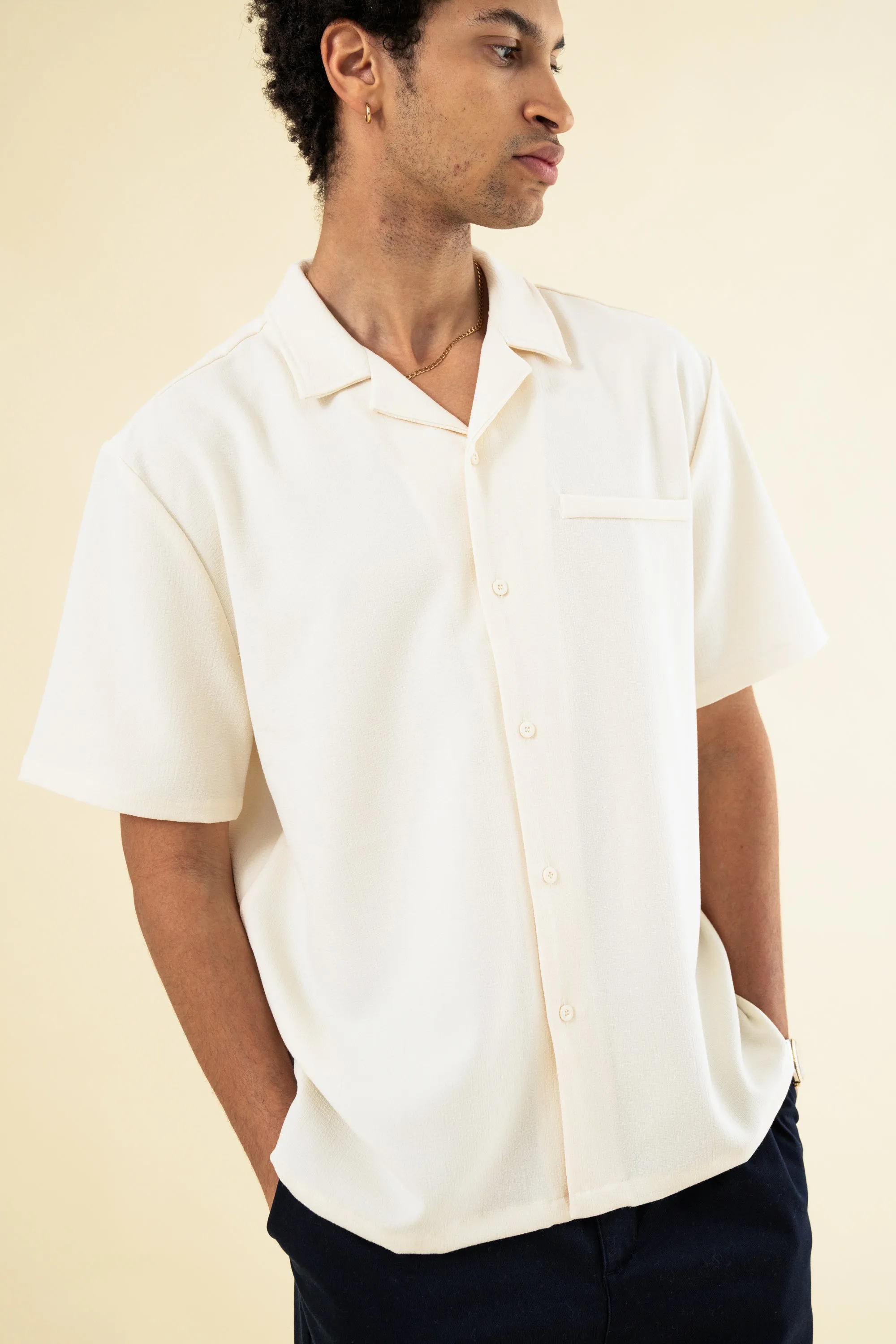 bound Heavy Cuban Textured SS Shirt - Cream
