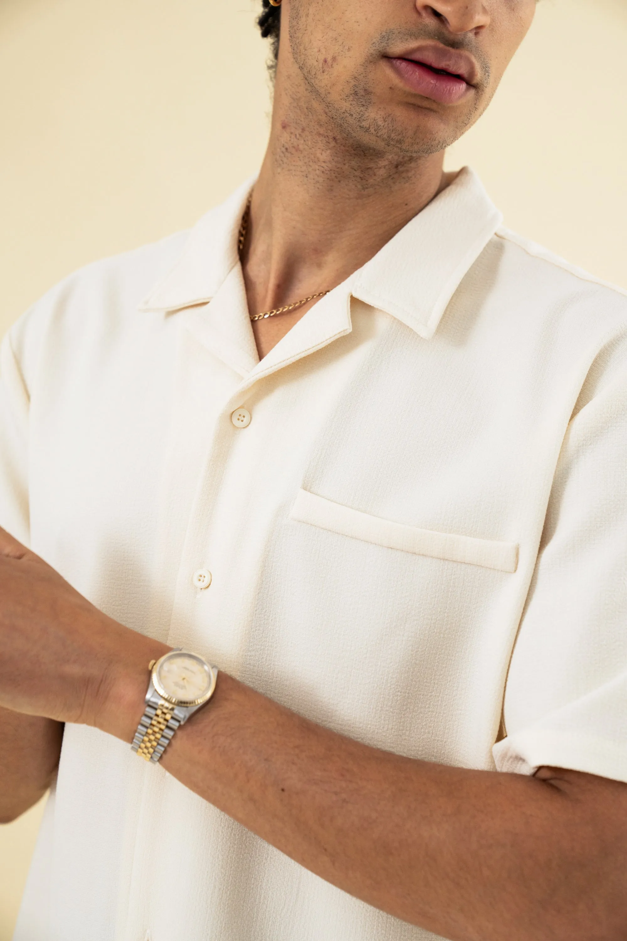 bound Heavy Cuban Textured SS Shirt - Cream