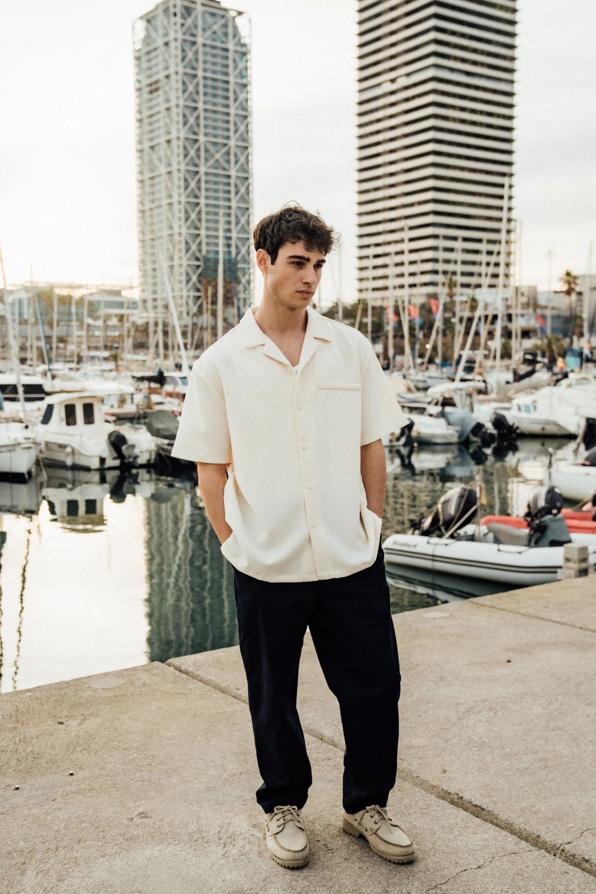 bound Heavy Cuban Textured SS Shirt - Cream