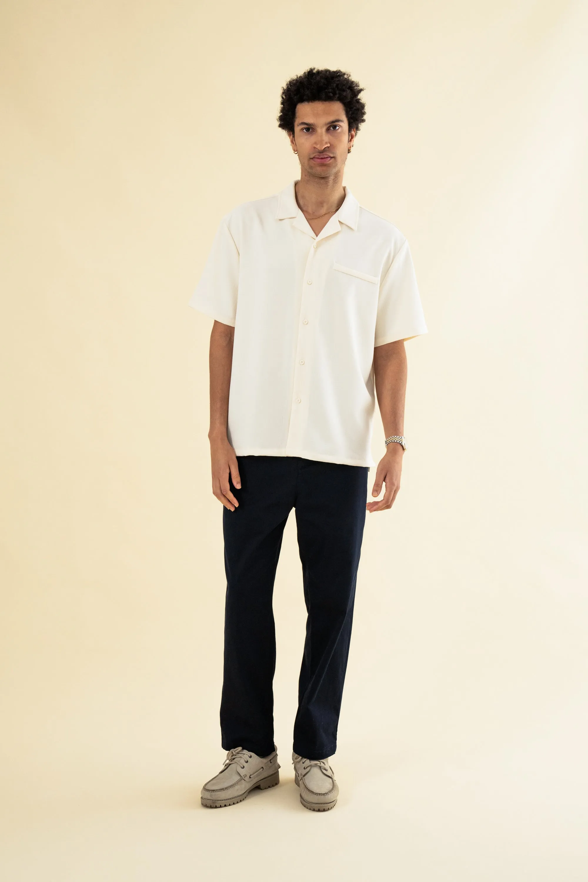 bound Heavy Cuban Textured SS Shirt - Cream
