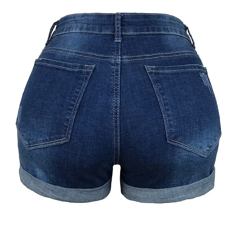 Breathable Newest Women's Ripped Mid Waisted Denim Shorts