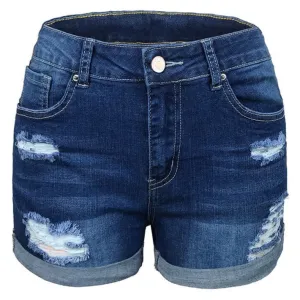 Breathable Newest Women's Ripped Mid Waisted Denim Shorts