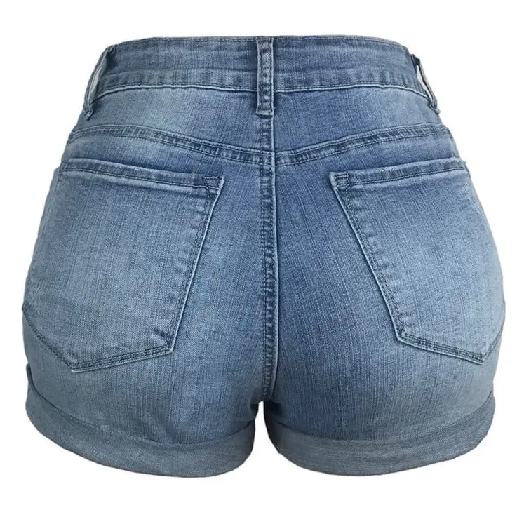 Breathable Newest Women's Ripped Mid Waisted Denim Shorts