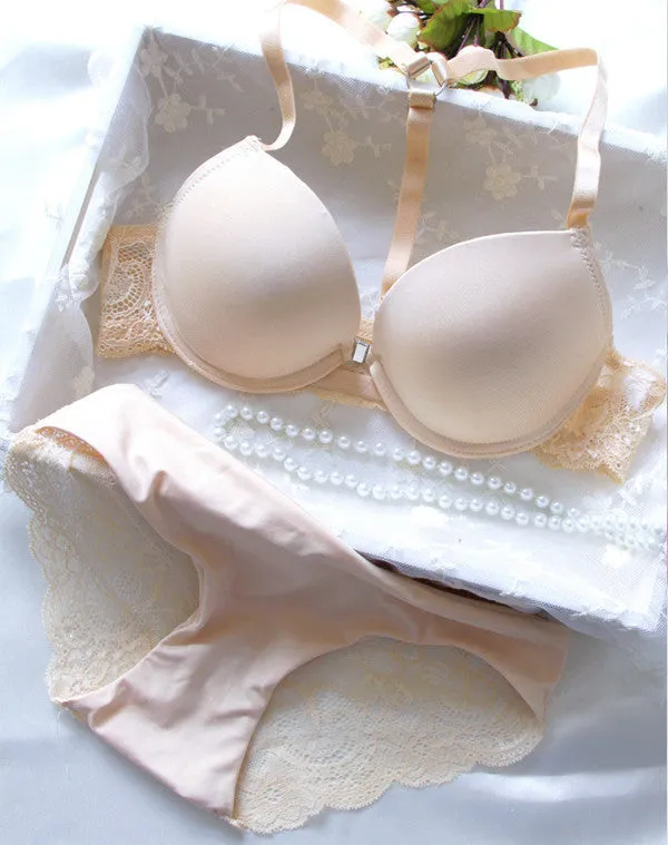 Buckle small chest women's underwear bra push up lace sexy thin adjustable set