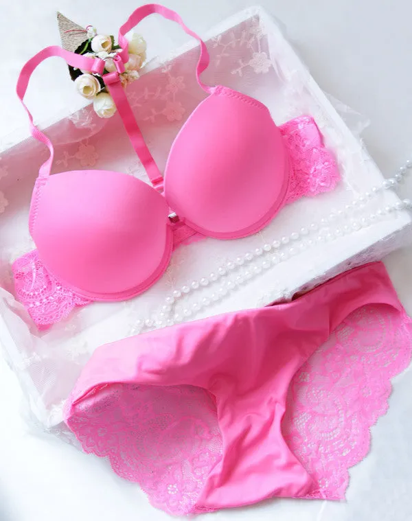 Buckle small chest women's underwear bra push up lace sexy thin adjustable set