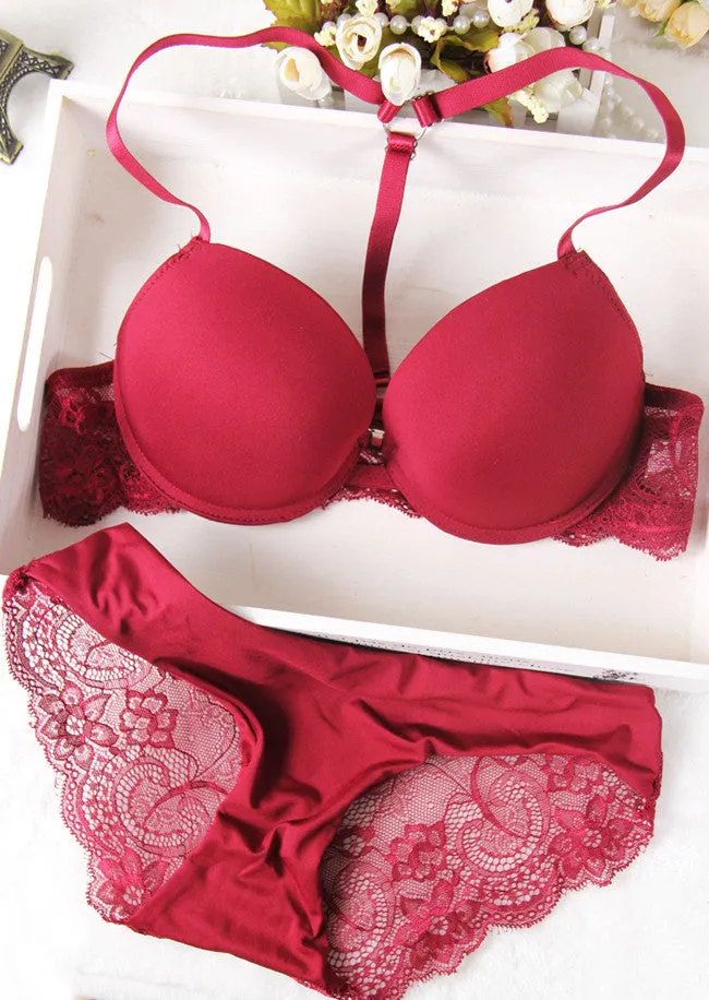 Buckle small chest women's underwear bra push up lace sexy thin adjustable set