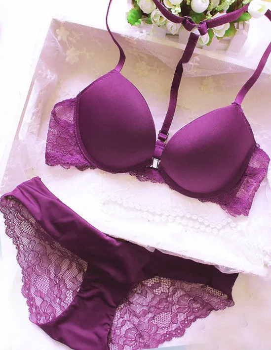 Buckle small chest women's underwear bra push up lace sexy thin adjustable set