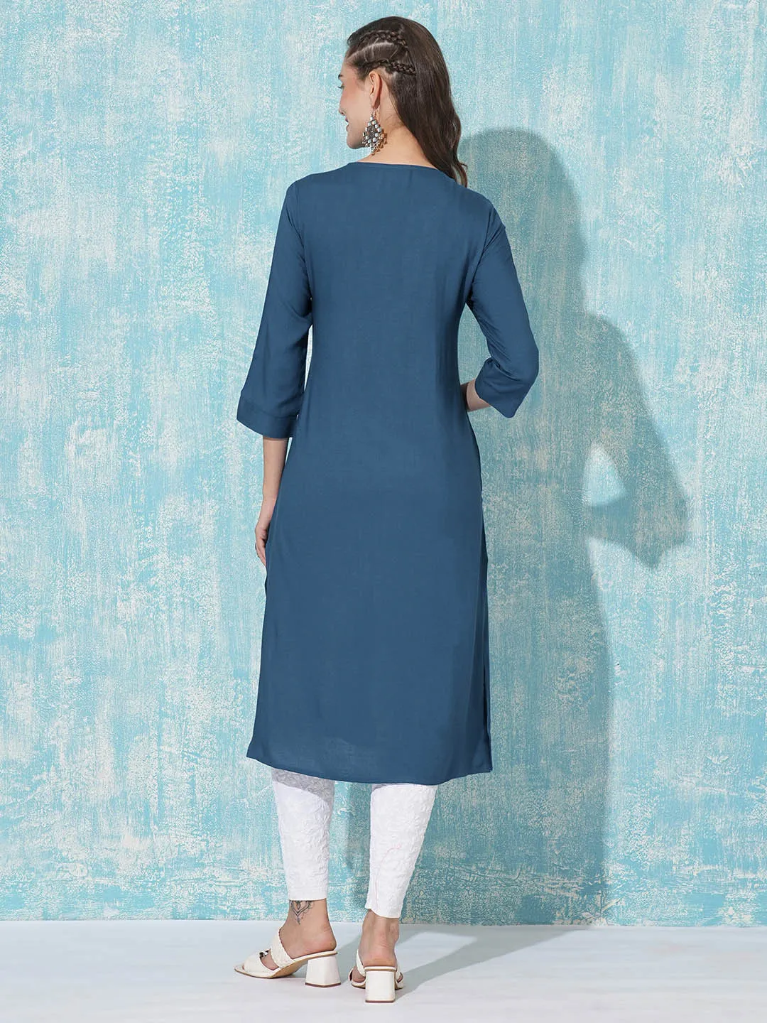 Buy Teal Comfort Fit Rayon Kurta For Women Online In India - Zola