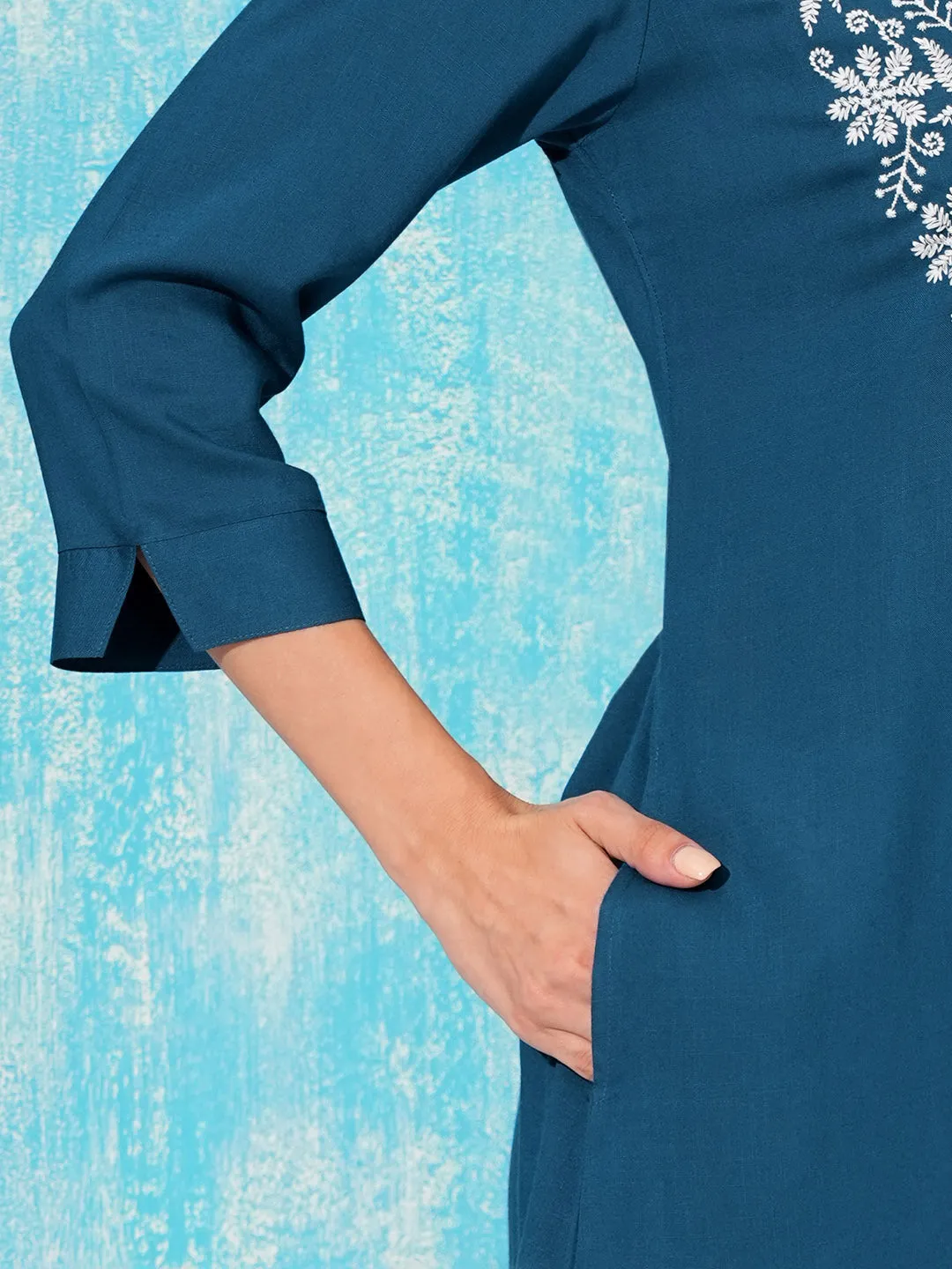 Buy Teal Comfort Fit Rayon Kurta For Women Online In India - Zola