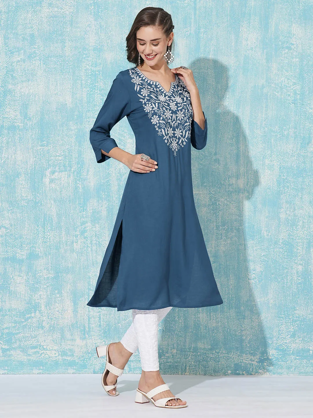 Buy Teal Comfort Fit Rayon Kurta For Women Online In India - Zola