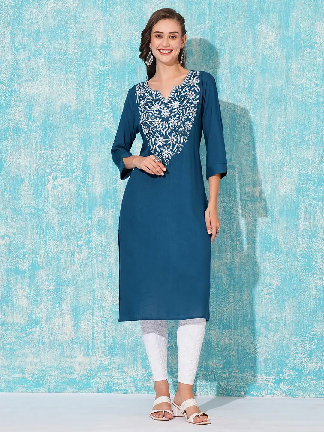 Buy Teal Comfort Fit Rayon Kurta For Women Online In India - Zola