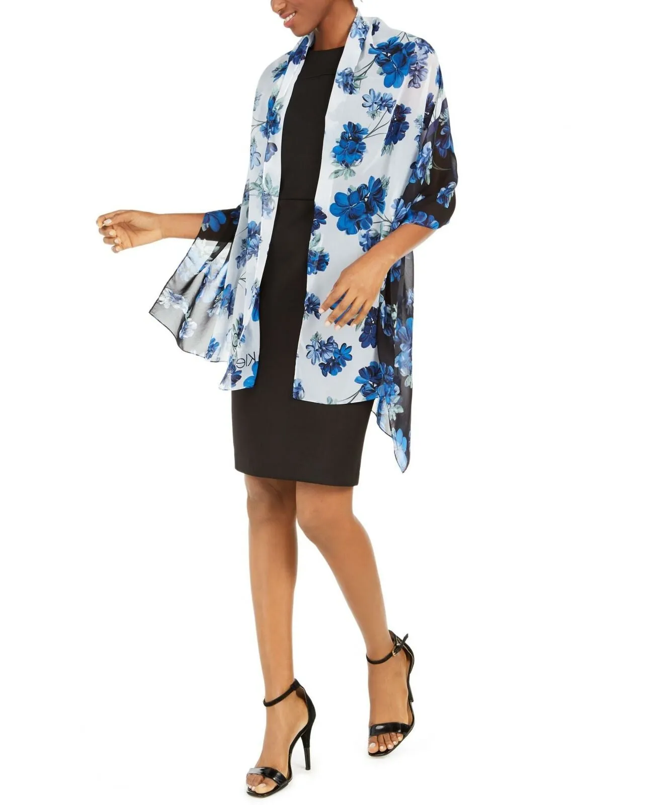 Calvin Klein Women's Colorblock Floral Chiffon Scarf