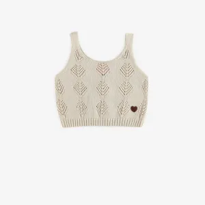 Camisole « crop » crème en maille, enfant || Cream crop tank top in knit, child
