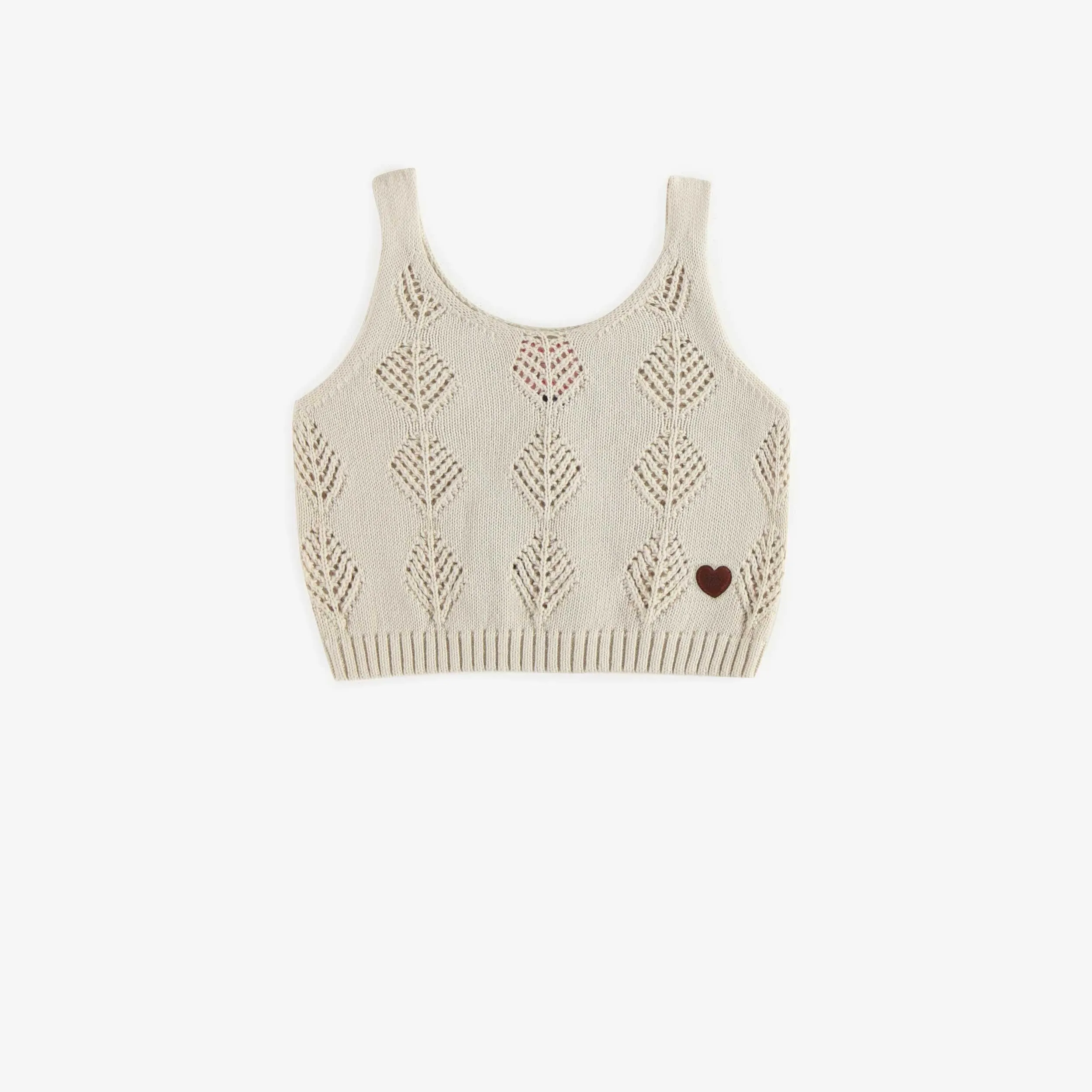 Camisole « crop » crème en maille, enfant || Cream crop tank top in knit, child
